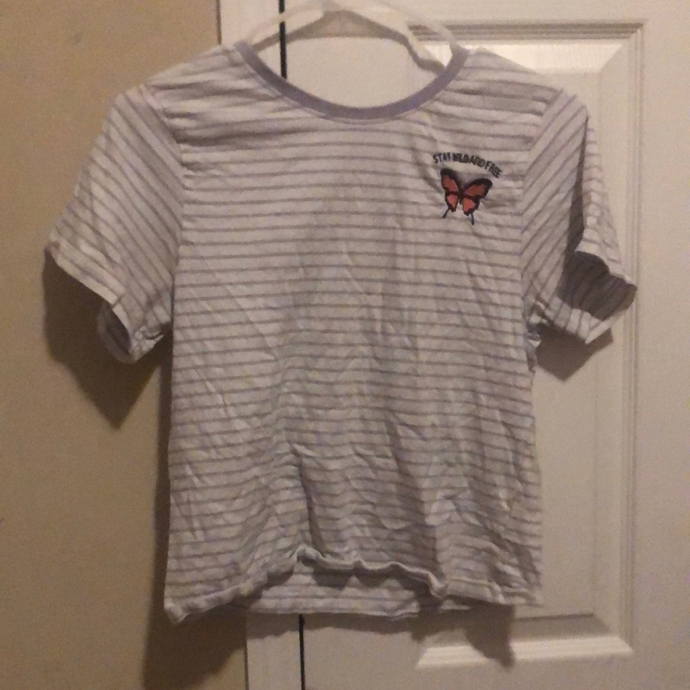 Purple and white striped t shirt